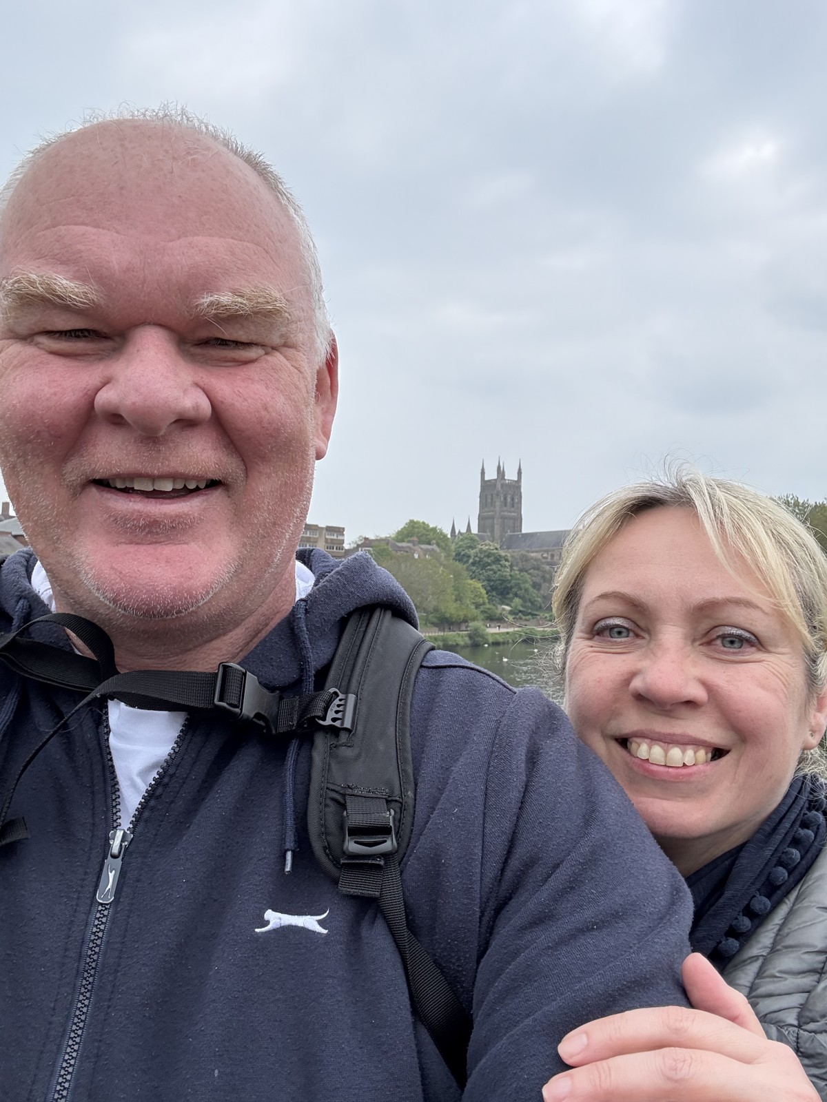 Mike and Kate with Worcester Cathedral behind them