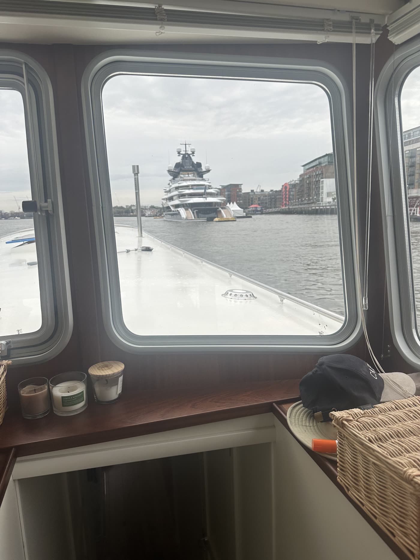 Film passing the superyacht KISMET off Butler's Wharf